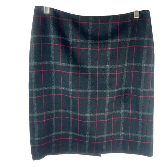 Talbots Straight Pencil Skirt Women 10 Black Plaid Wool Blend Career Preppy Work - Picture 1 of 4